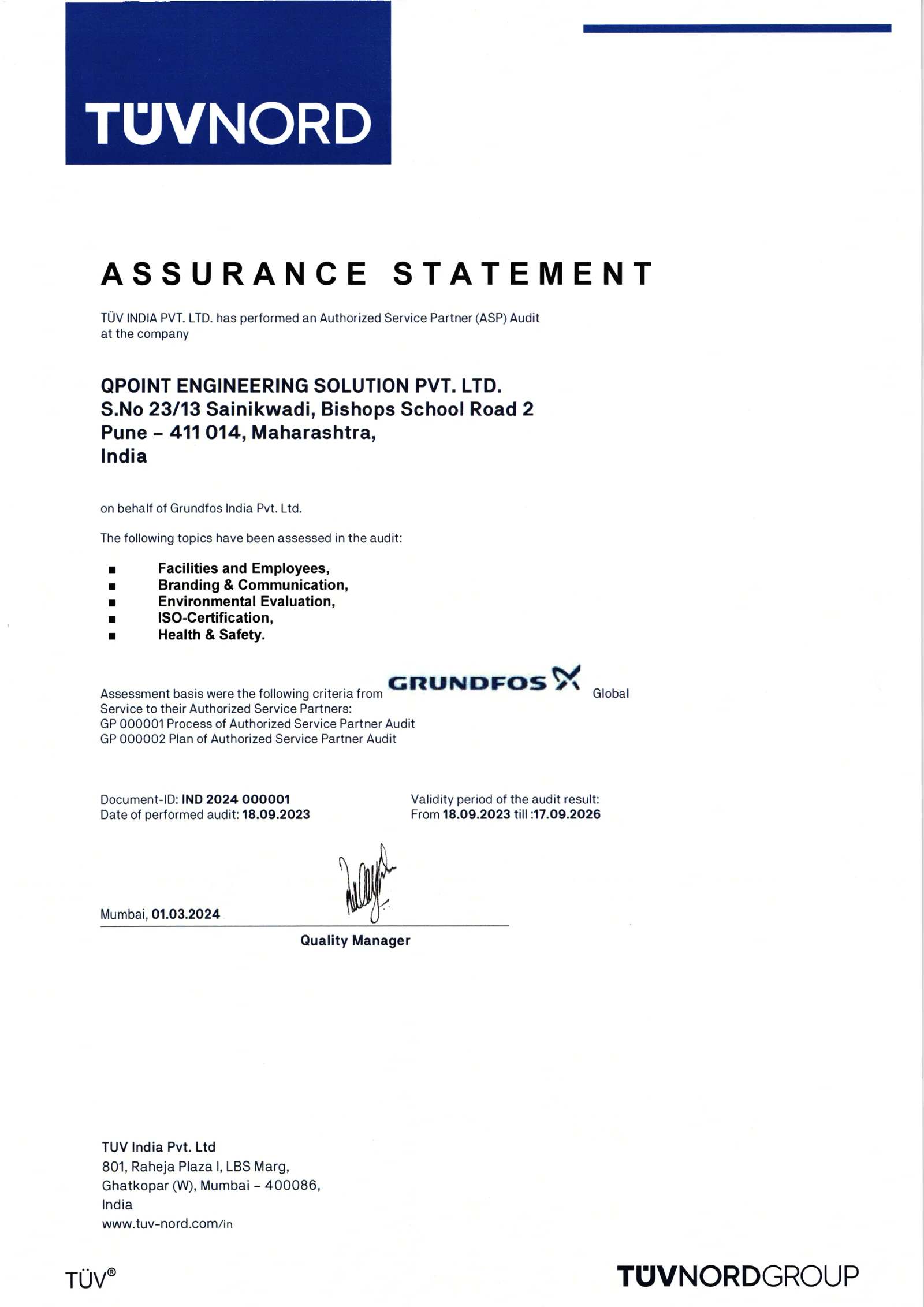 Grundfos Authorized Service Partner